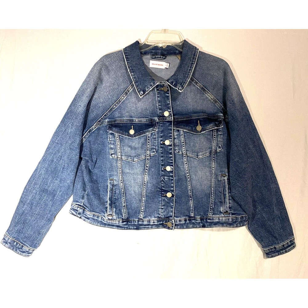 Molly & Isadora Denim Jean Trucker Jacket Womens 1X Stretchy Button Down Blue